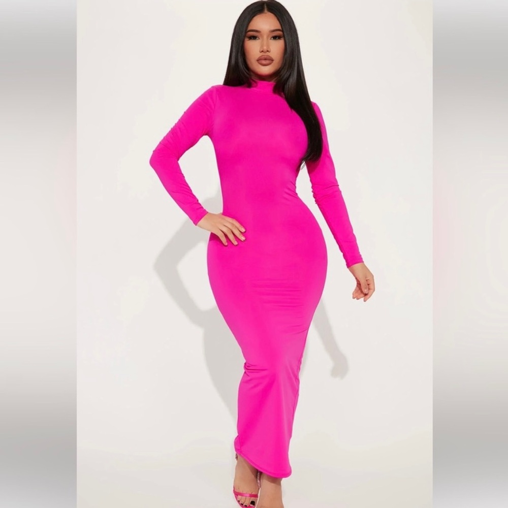 Fashion Nova Pink Long Sleeve Bodycon Dress